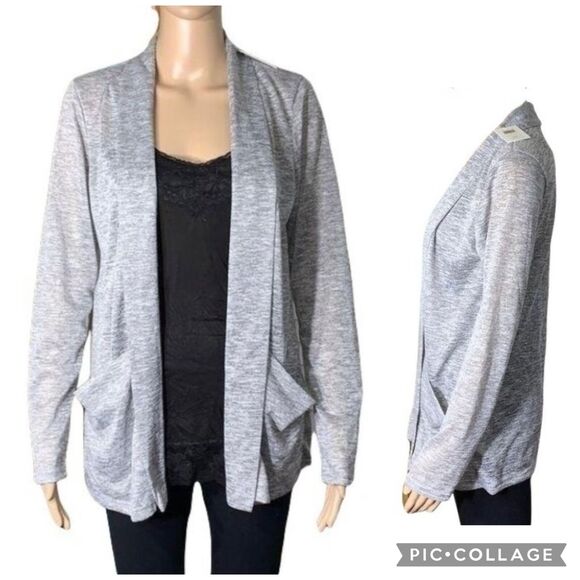 Calvin Klein Womens Cardigan Sweater Open Front Metallic Silver Gray Medium - Picture 1 of 10